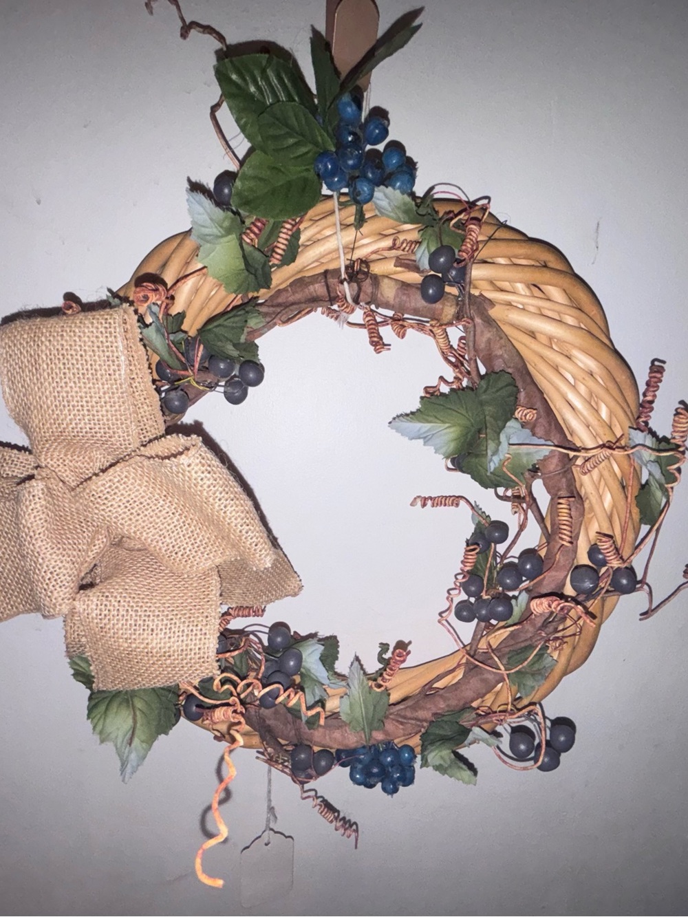 Rustic Burlap and Grape Vine Holiday Wreath - Natural/Tan